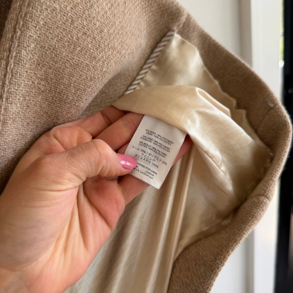 J. Crew Italian Wool Zip Up Mid Length Cocoon Coat Sandstone Tan 2 - Picture 7 of 8